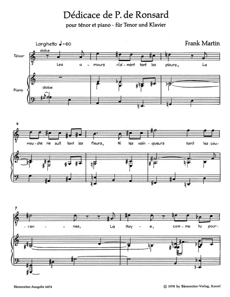 Dedicace de Pierre de Ronsard pour tenor et piano